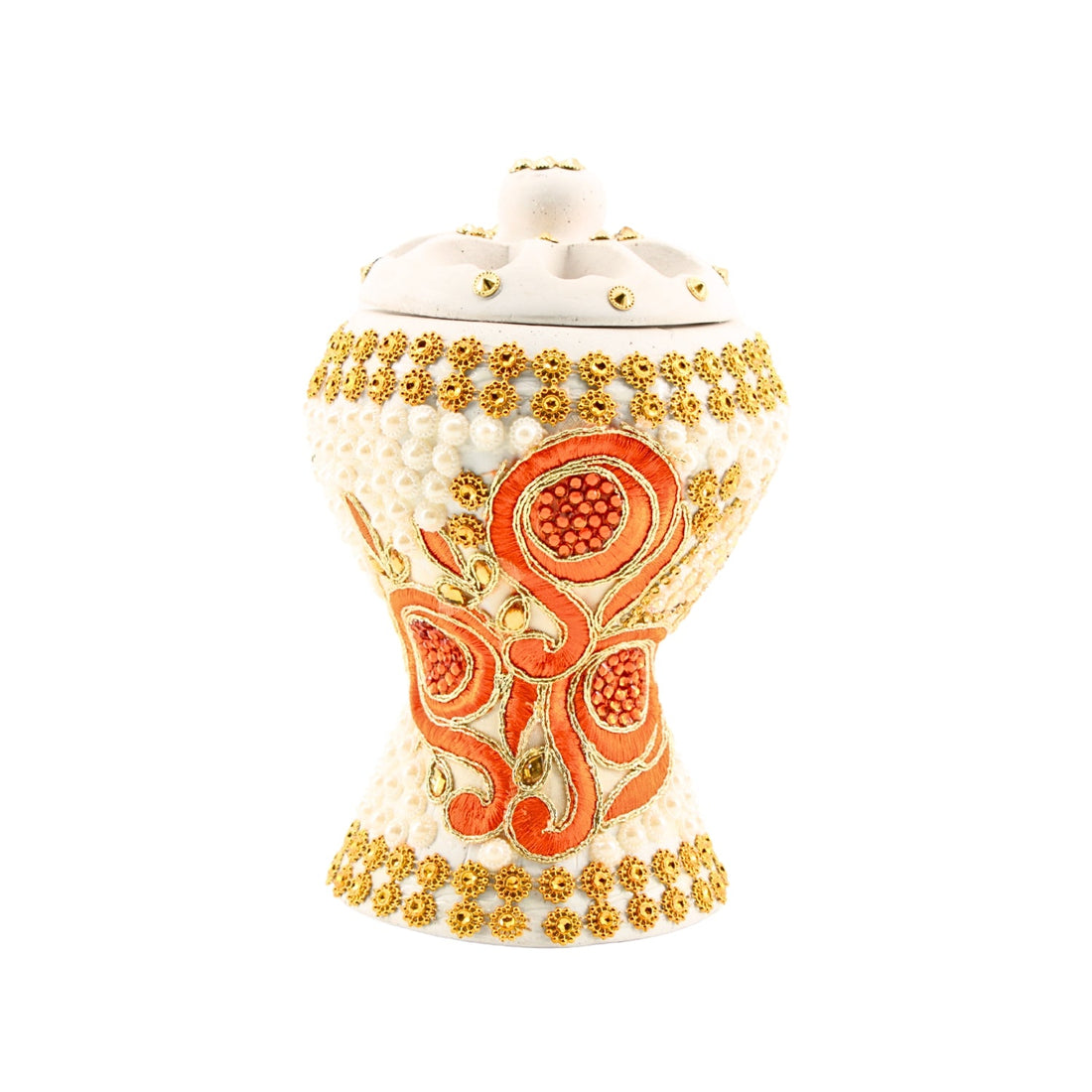 Medium White-Gold Traditional Clay Incense Burner – Unique Designs | www.eladhamdist.com