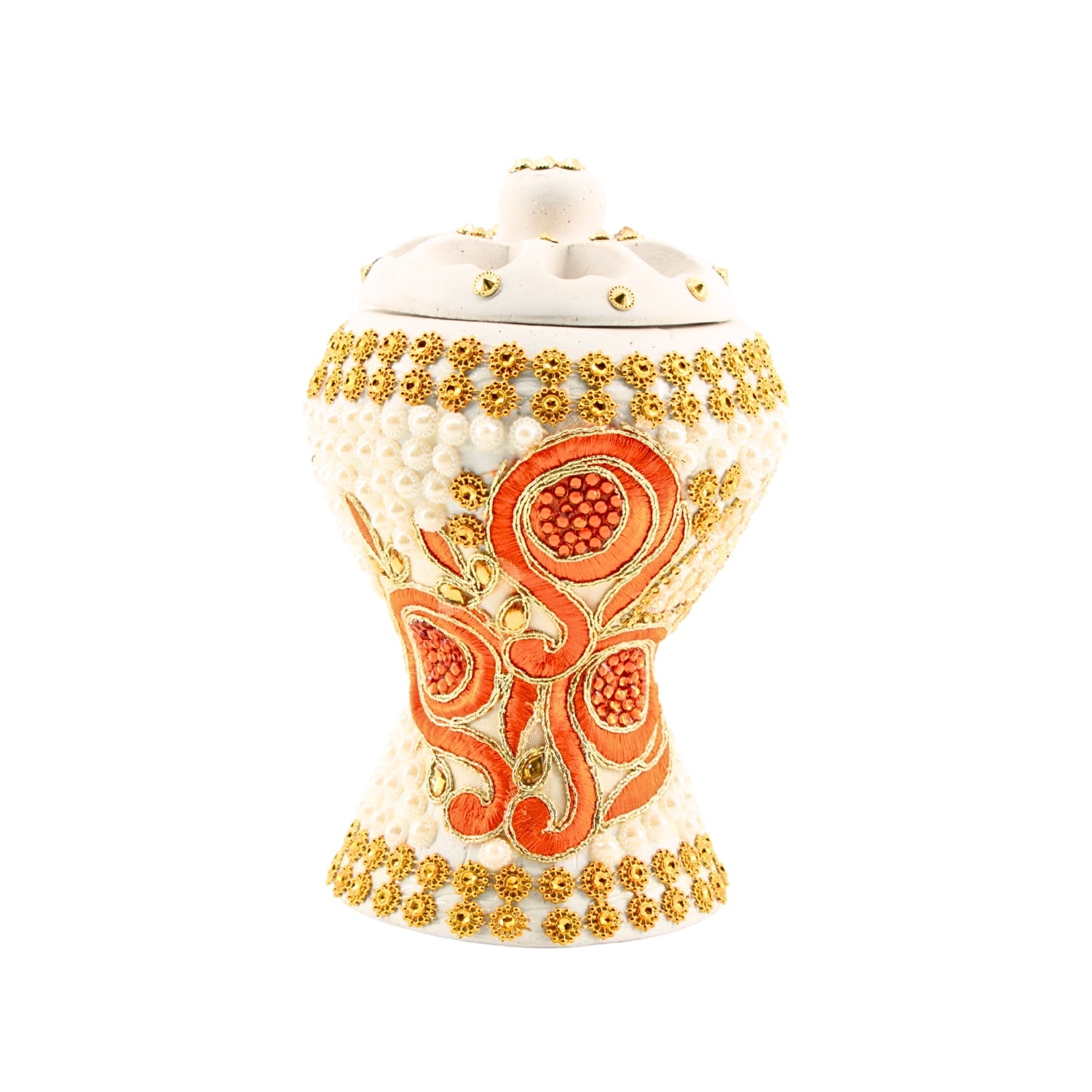 Medium White-Gold Traditional Clay Incense Burner – Unique Designs | www.eladhamdist.com
