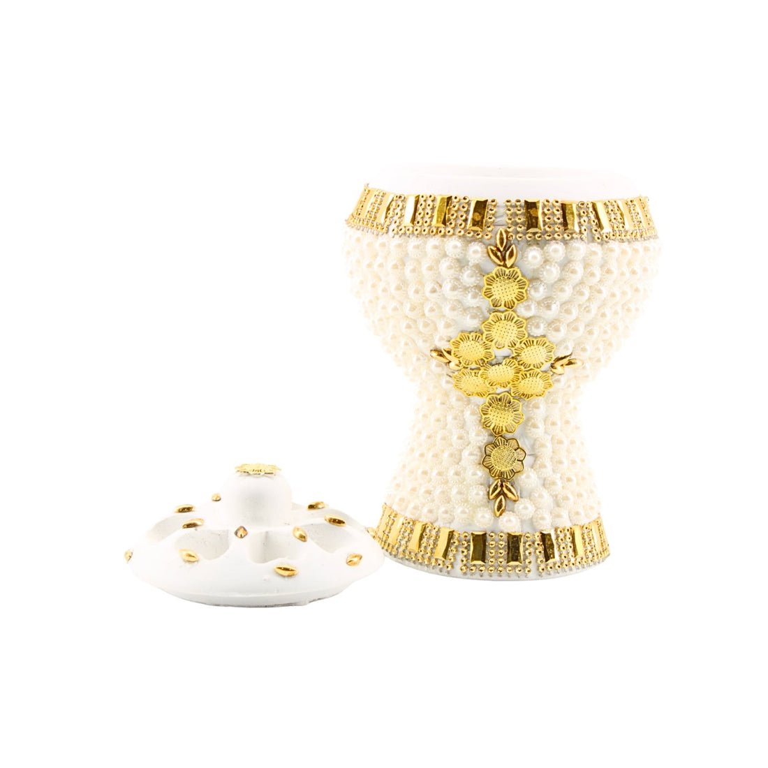 Medium White-Gold Traditional Clay Incense Burner – Unique Designs | www.eladhamdist.com