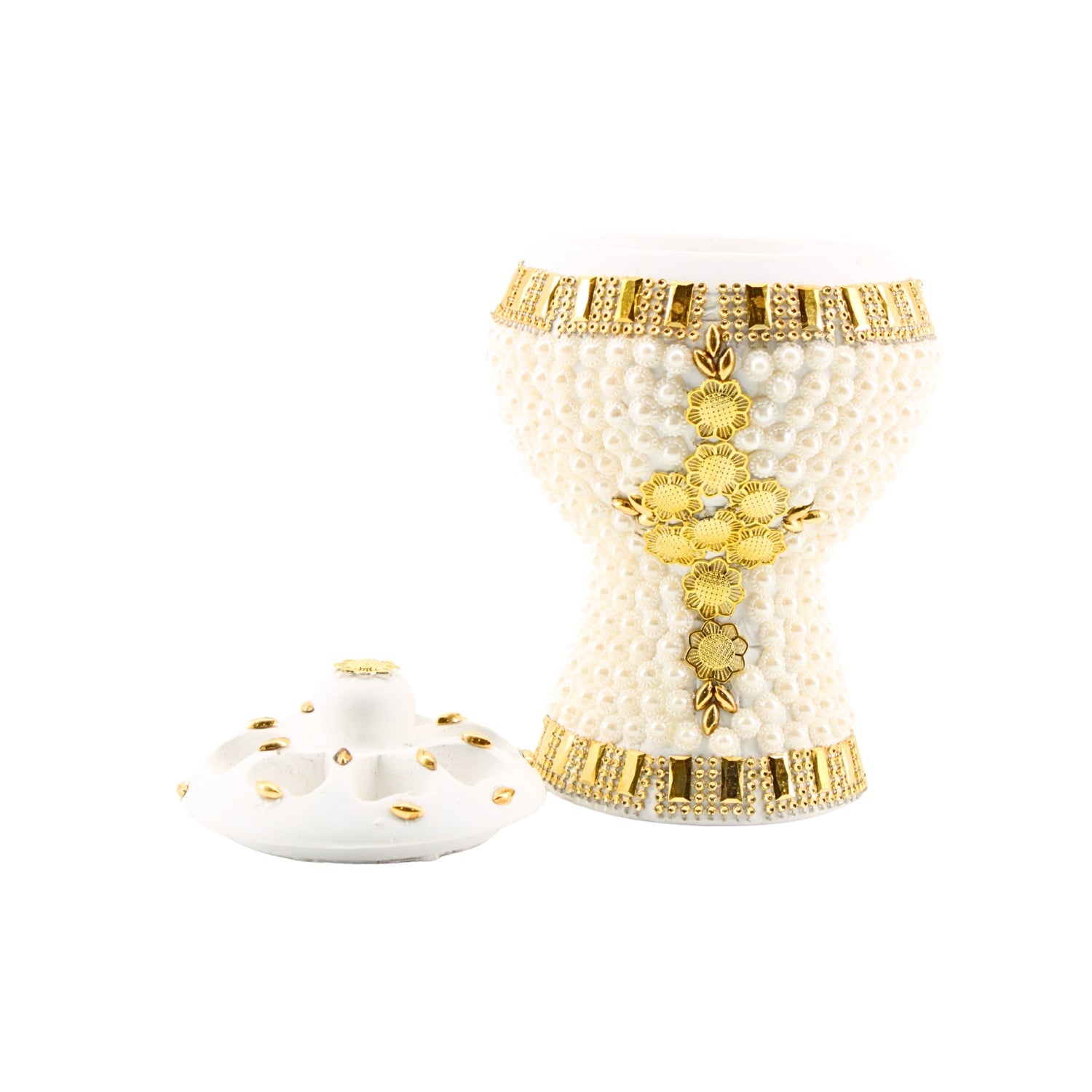 Medium White-Gold Traditional Clay Incense Burner – Unique Designs | www.eladhamdist.com