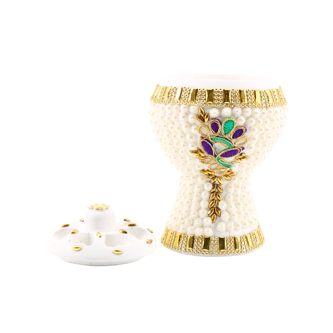 Medium White-Gold Traditional Clay Incense Burner – Unique Designs | www.eladhamdist.com