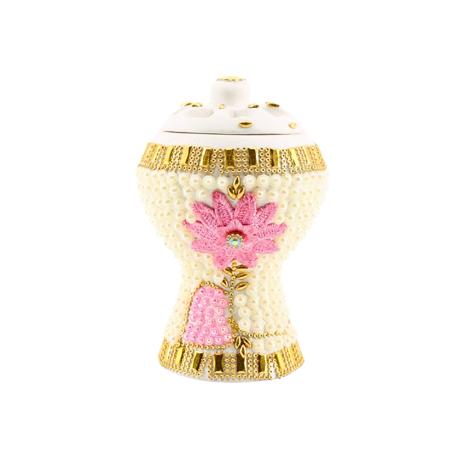 Medium White-Gold Traditional Clay Incense Burner – Unique Designs | www.eladhamdist.com