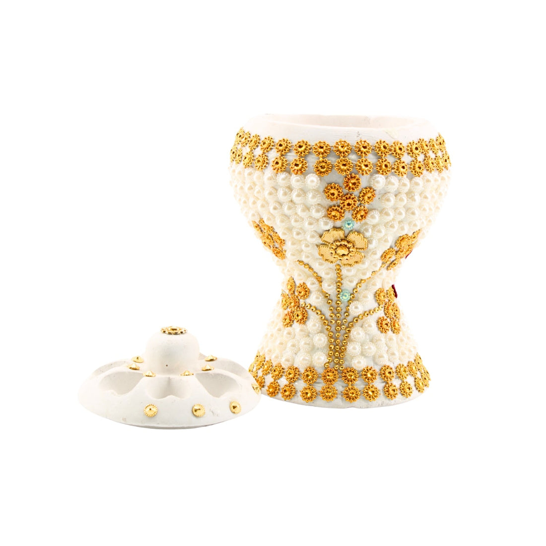 Medium White-Gold Traditional Clay Incense Burner – Unique Designs | www.eladhamdist.com