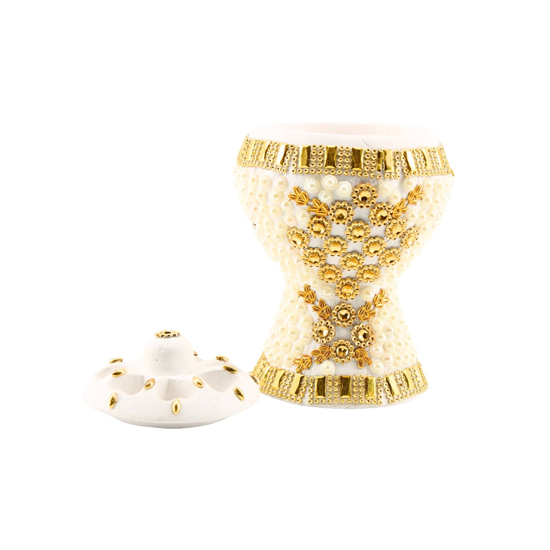 Medium White-Gold Traditional Clay Incense Burner – Unique Designs | www.eladhamdist.com