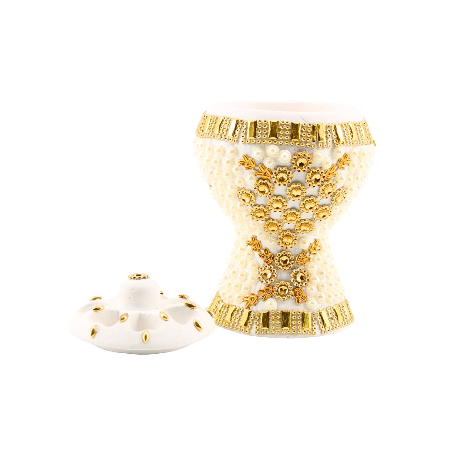 Medium White-Gold Traditional Clay Incense Burner – Unique Designs | www.eladhamdist.com