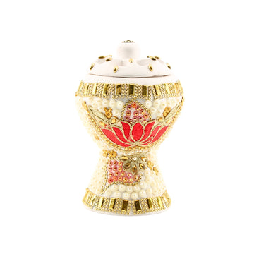 Medium White-Gold Traditional Clay Incense Burner – Unique Designs | www.eladhamdist.com