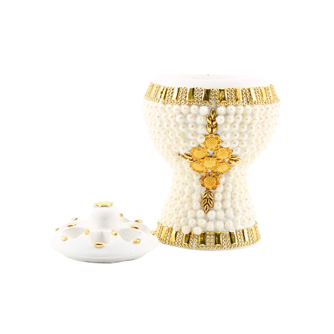 Medium White-Gold Traditional Clay Incense Burner – Unique Designs | www.eladhamdist.com