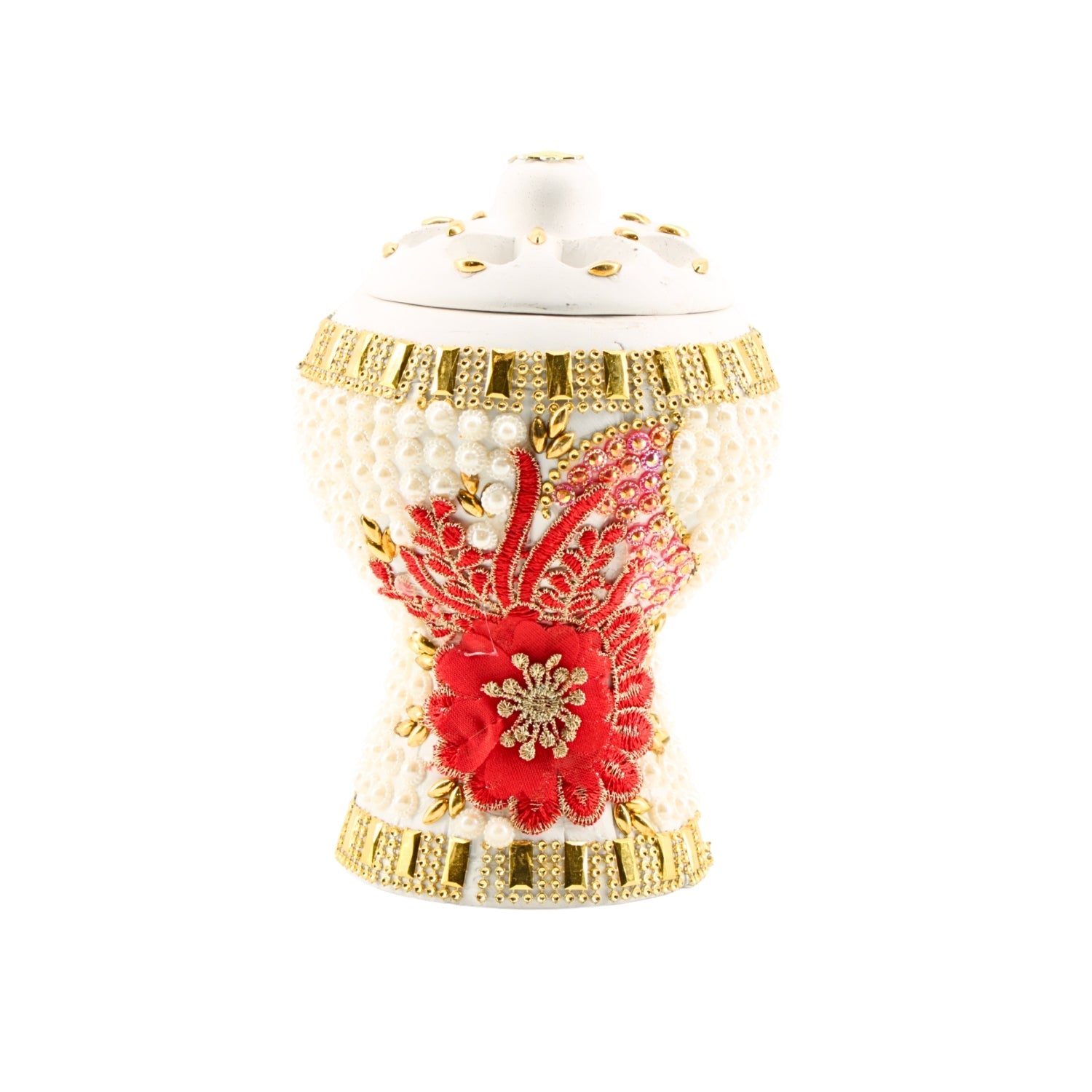 Medium White-Gold Traditional Clay Incense Burner – Unique Designs | www.eladhamdist.com