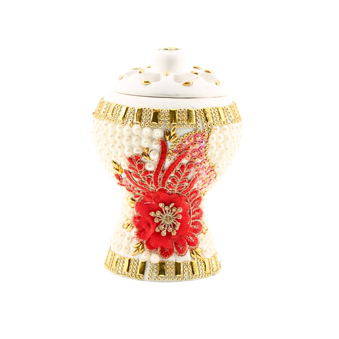 Medium White-Gold Traditional Clay Incense Burner – Unique Designs | www.eladhamdist.com