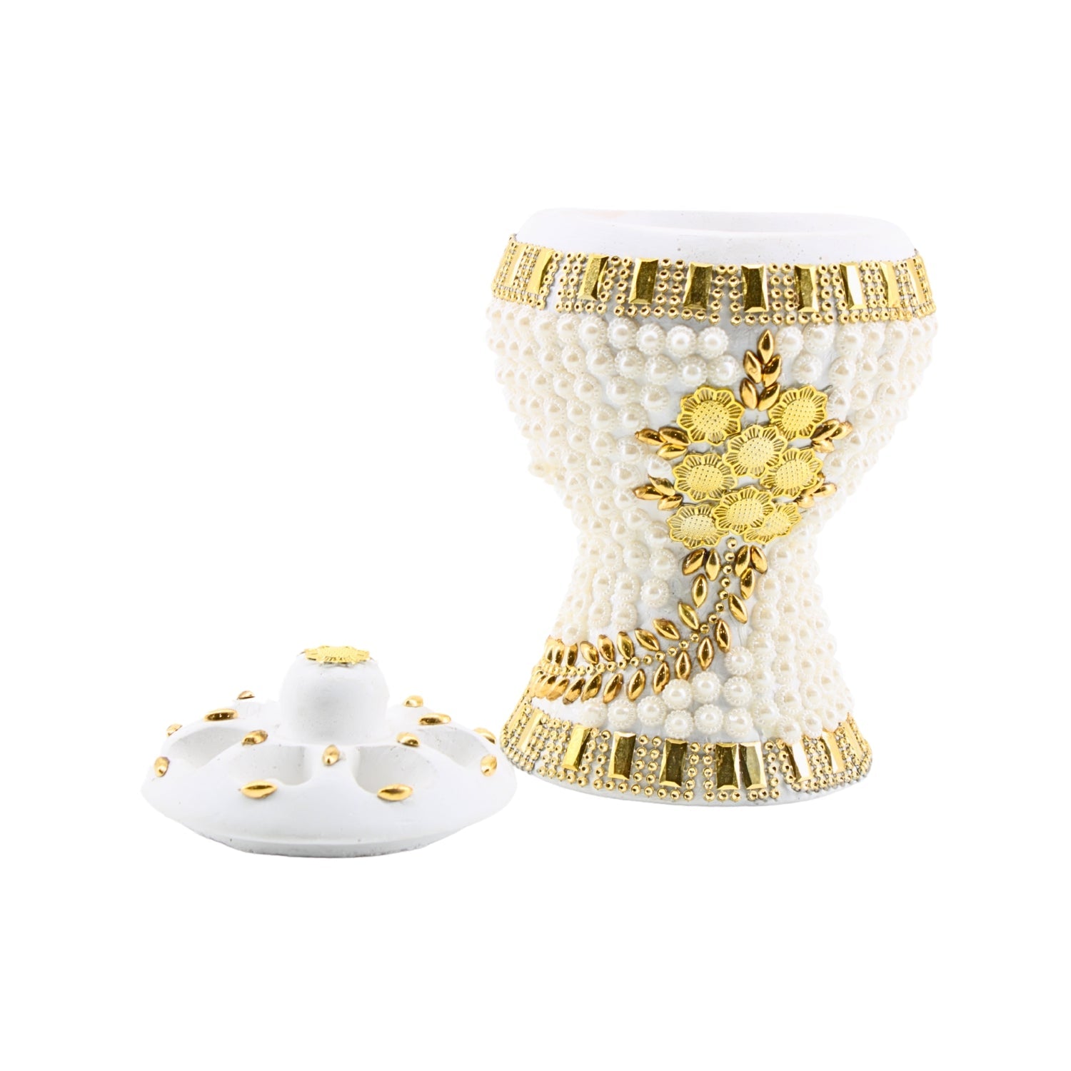 Medium White-Gold Traditional Clay Incense Burner – Unique Designs | www.eladhamdist.com