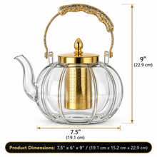 Clear Glass Tea Kettle with Gold Infuser & Glitter Handle - 1.2L Elegant Teapot
