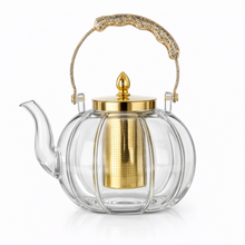 Clear Glass Tea Kettle with Gold Infuser & Glitter Handle - 1.2L Elegant Teapot