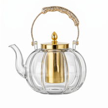 Clear Glass Tea Kettle with Gold Infuser & Glitter Handle - 1.4L