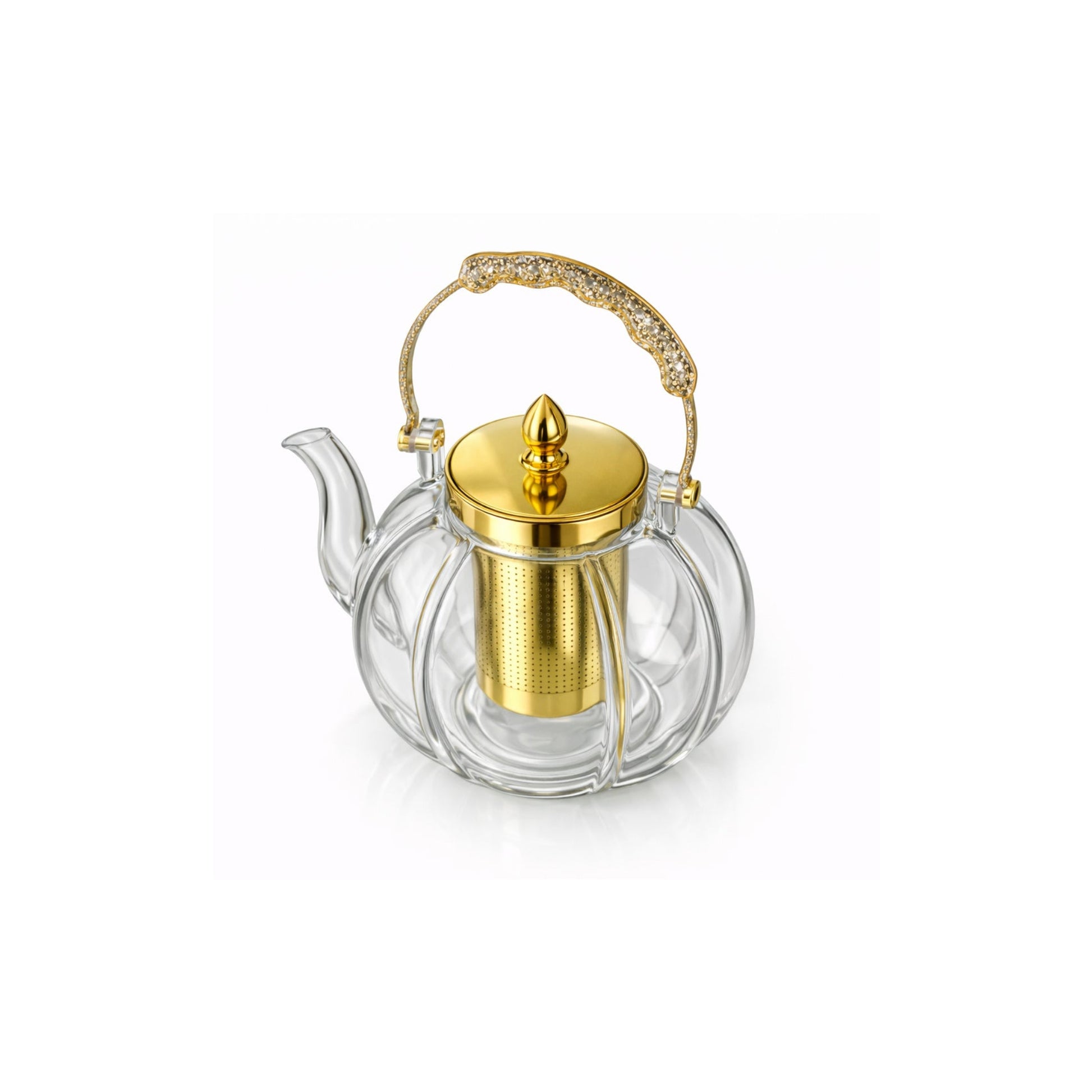 Clear Glass Tea Kettle with Gold Infuser & Glitter Handle - 1.4L