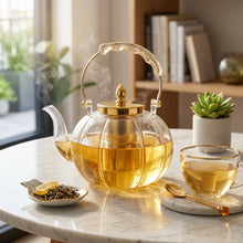 Clear Glass Tea Kettle with Gold Infuser & Glitter Handle - 1.4L