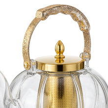 Clear Glass Tea Kettle with Gold Infuser & Glitter Handle - 1.4L