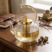 Clear Glass Tea Kettle with Gold Infuser & Glitter Handle - 1.4L
