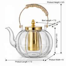 Clear Glass Tea Kettle with Gold Infuser & Glitter Handle - 1.4L