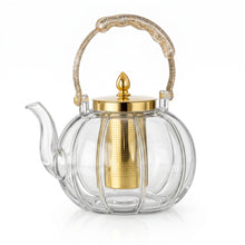 Clear Glass Tea Kettle with Gold Infuser & Glitter Handle - 1.4L