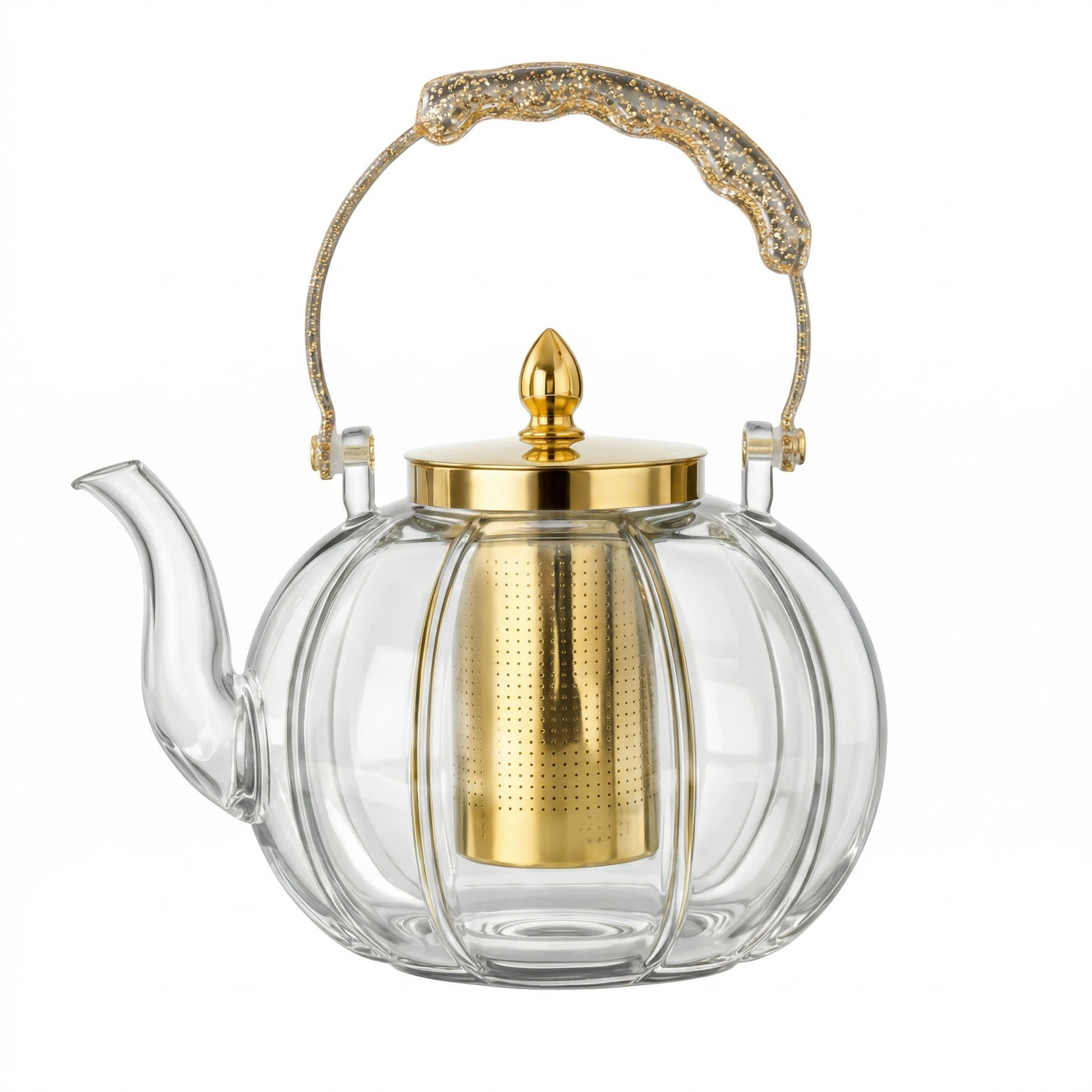 Clear Glass Tea Kettle with Gold Infuser & Glitter Handle - 1.6L