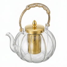 Clear Glass Tea Kettle with Gold Infuser & Glitter Handle - 1.6L