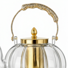 Clear Glass Tea Kettle with Gold Infuser & Glitter Handle - 1.6L