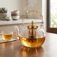 Clear Glass Tea Kettle with Gold Infuser & Glitter Handle - 1.6L
