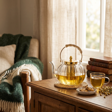 Clear Glass Tea Kettle with Gold Infuser & Glitter Handle - 1.6L