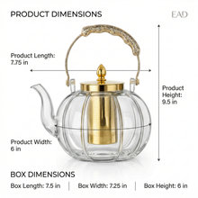 Clear Glass Tea Kettle with Gold Infuser & Glitter Handle - 1.6L