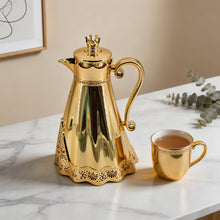 Royal Crown Arabic Coffee Vacuum Flask - Metallic Gold & Gold Finish (1L)