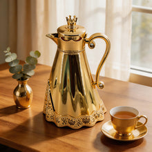 Royal Crown Arabic Coffee Vacuum Flask - Metallic Gold & Gold Finish (1L)
