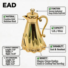 Royal Crown Arabic Coffee Vacuum Flask - Metallic Gold & Gold Finish (1L)