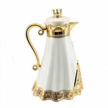 Royal Crown Arabic Coffee Vacuum Flask - White & Gold Finish (1L)