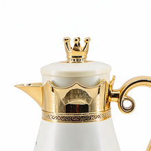 Royal Crown Arabic Coffee Vacuum Flask - White & Gold Finish (1L)
