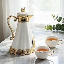 Royal Crown Arabic Coffee Vacuum Flask - White & Gold Finish (1L)