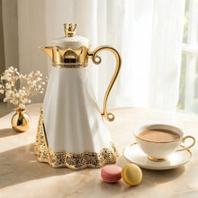 Royal Crown Arabic Coffee Vacuum Flask - White & Gold Finish (1L)