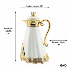 Royal Crown Arabic Coffee Vacuum Flask - White & Gold Finish (1L)