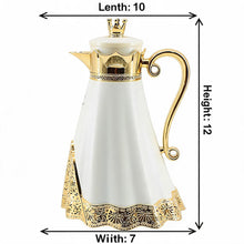 Royal Crown Arabic Coffee Vacuum Flask - White & Gold Finish (1L)