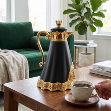 Royal Crown Arabic Coffee Vacuum Flask - Black & Gold Finish (1L)