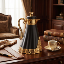 Royal Crown Arabic Coffee Vacuum Flask - Black & Gold Finish (1L)