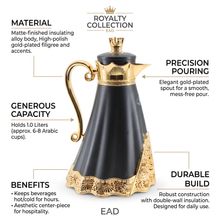 Royal Crown Arabic Coffee Vacuum Flask - Black & Gold Finish (1L)