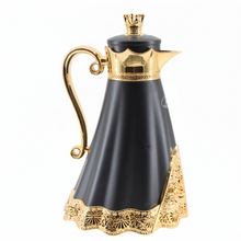 Royal Crown Arabic Coffee Vacuum Flask - Black & Gold Finish (1L)