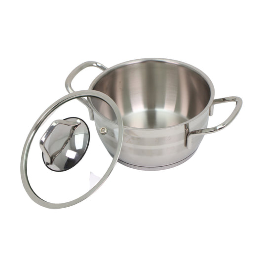 OZ Life Stainless Steel Dual-Handle Cooking Pot with Glass Lid - 6.25" X 4"