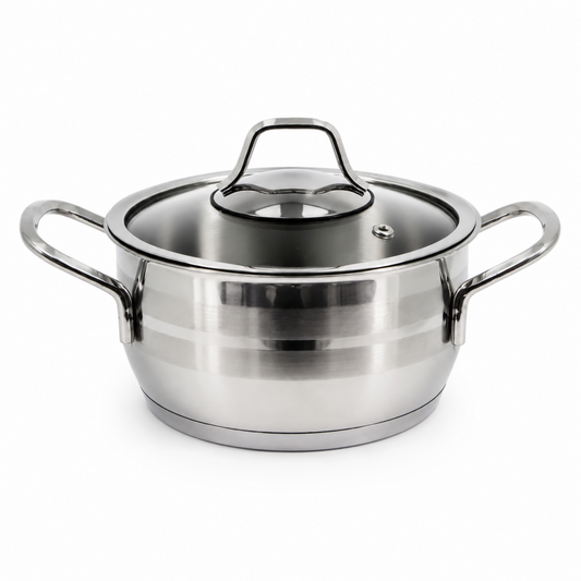 OZ Life Stainless Steel Dual-Handle Cooking Pot with Glass Lid - 16 cm x 10 cm