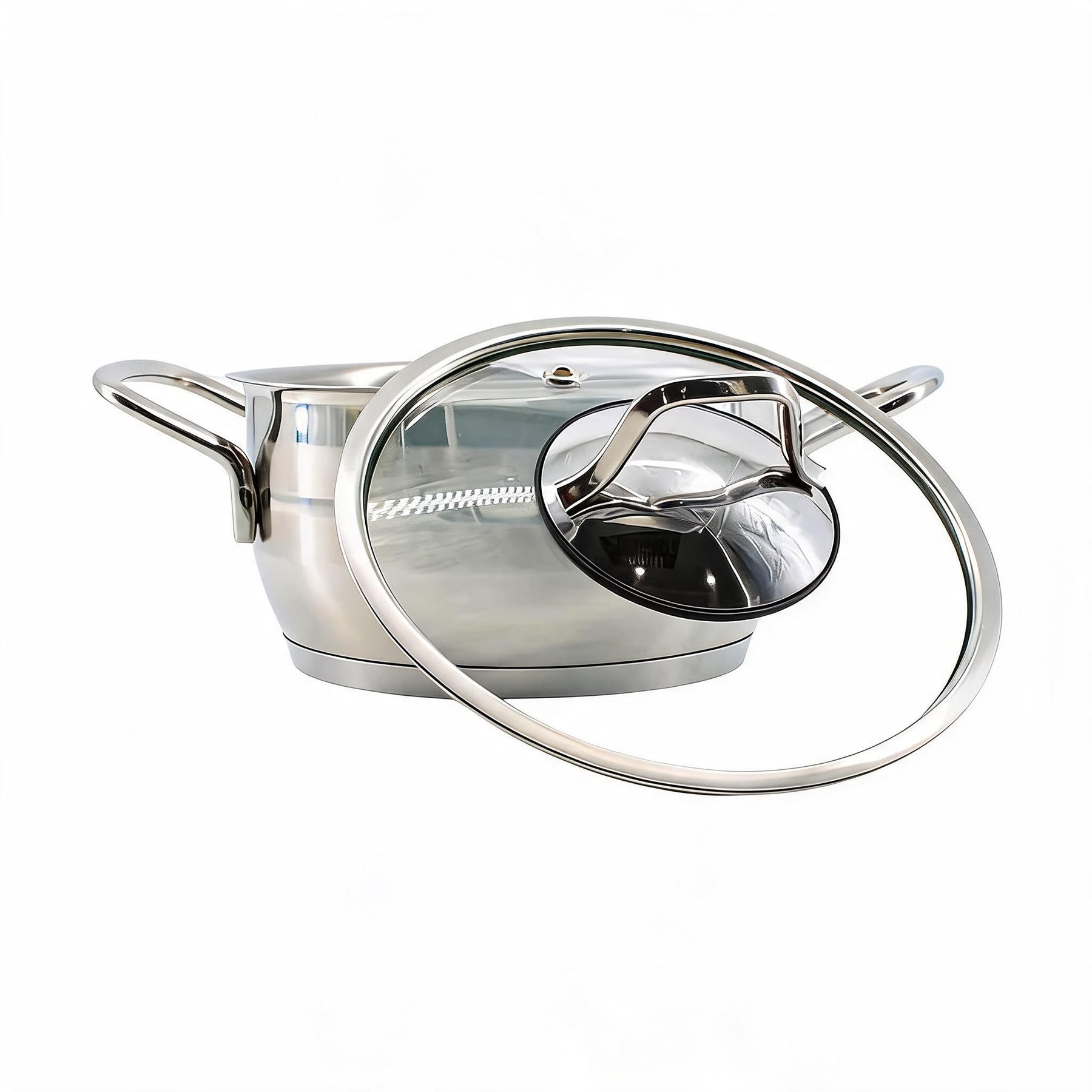 OZ Life Stainless Steel Dual-Handle Cooking Pot with Glass Lid - 7" X 4"