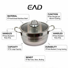 OZ Life Stainless Steel Dual-Handle Cooking Pot with Glass Lid - 8.5" X 4.75"