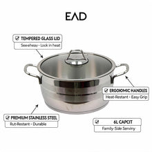 OZ Life Stainless Steel Dual-Handle Cooking Pot with Glass Lid - 9.5" X 5.5"