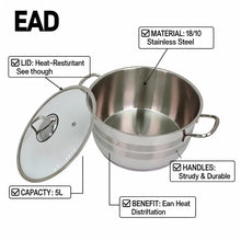 OZ Life Stainless Steel Dual-Handle Cooking Pot with Glass Lid - 10.25" X 6.25"