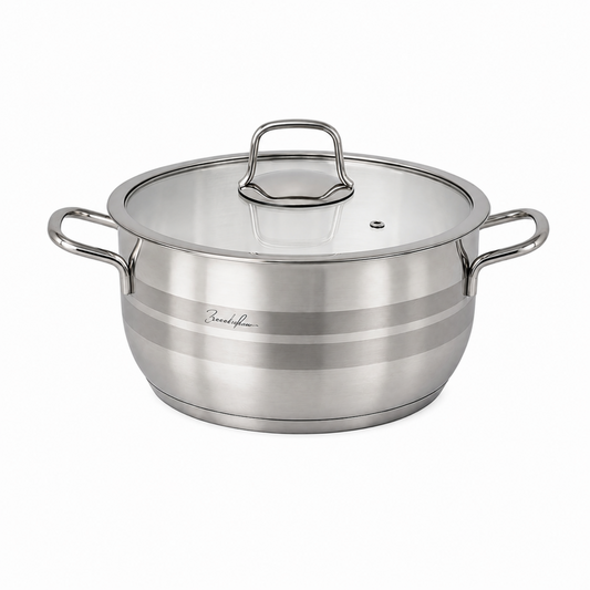 OZ Life Stainless Steel Dual-Handle Cooking Pot with Glass Lid - 26cm x 16cm