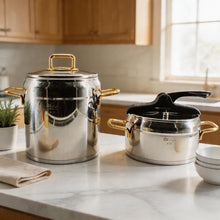 OZ Life Stainless Steel Stock Pot & Pressure Cooker Set with Gold Handles - 4 Piece